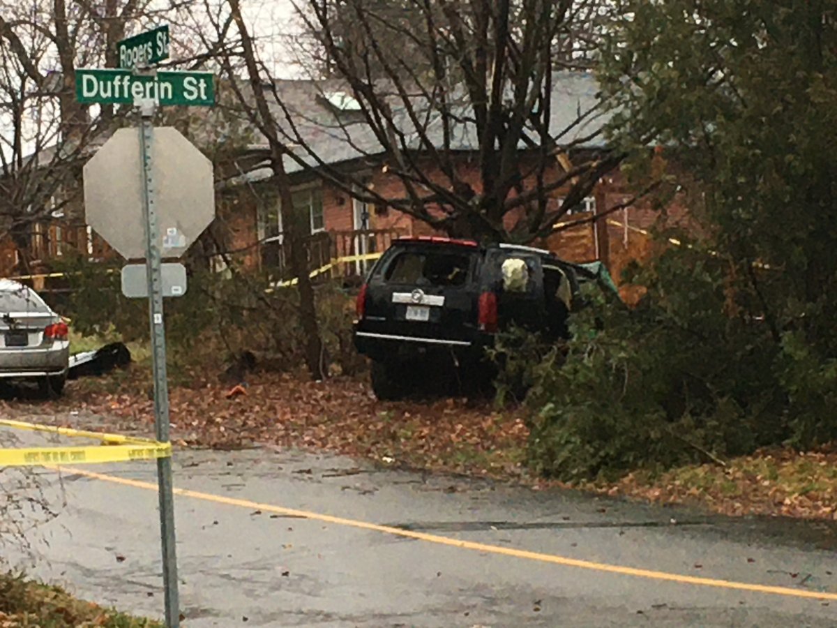 Peterborough police say a man died following a crash at the entrance to Nicholls Oval Park early Wednesday.