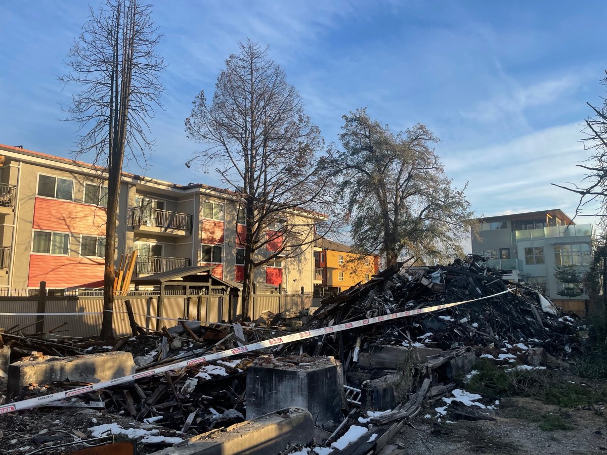 The City of Penticton says a contract has been awarded to clean up the charred debris at 434 Lakeshore Drive.