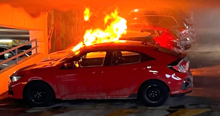 Vehicle fire in downtown Vernon, B.C. parkade quickly extinguished
