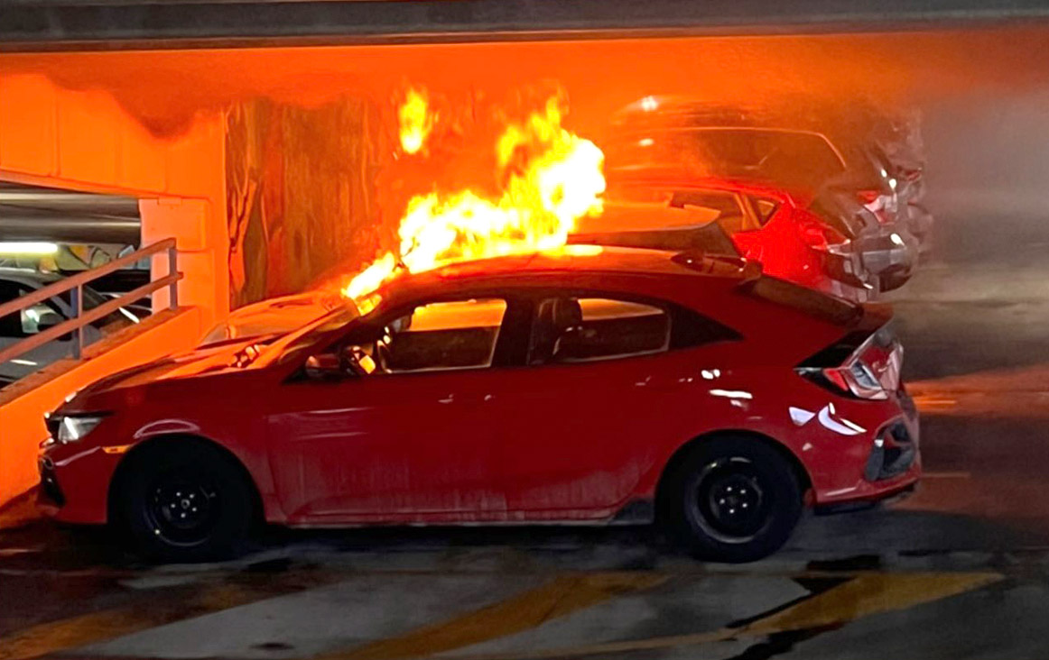 A vehicle fire inside a parkade in downtown Vernon on Friday afternoon was quickly extinguished by firefighters.