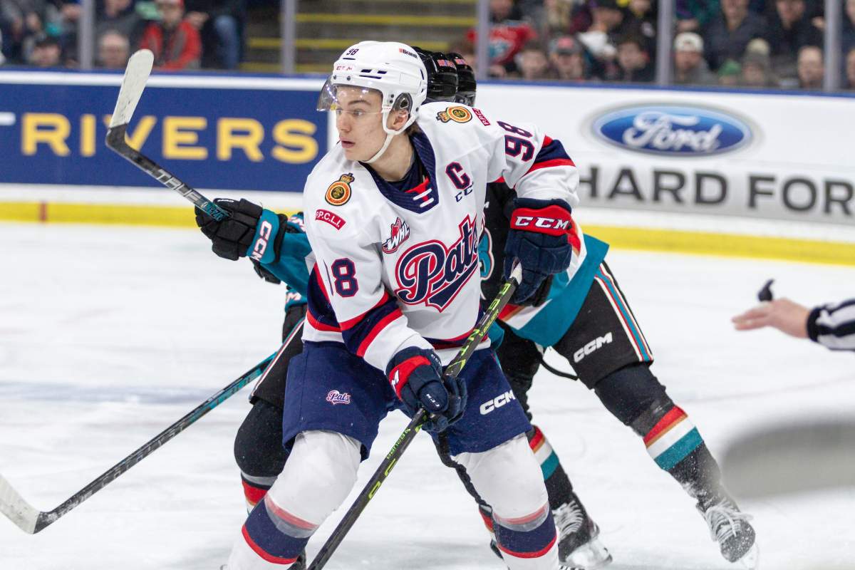 Connor Bedard of the Regina Pats looks on during WHL action against the Kelowna Rockets in Kelowna, B.C., on Tuesday, Nov. 29, 2022.