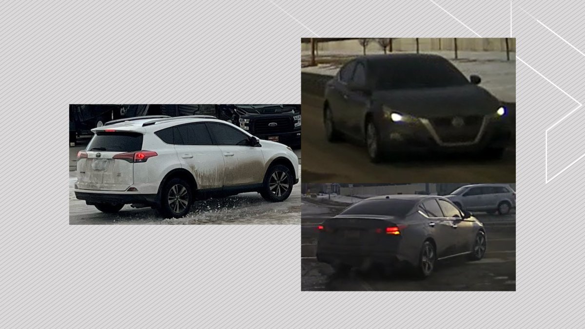 Images of vehicles Airdrie RCMP are looking for following a bear spray attack on Nov. 22, 2022.