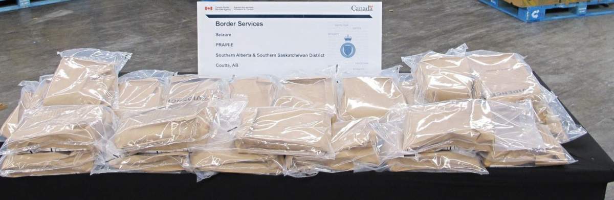 RCMP said 43 kilograms of cocaine was found in a shipment of bananas at the Coutts, Alta., border crossing on Nov. 6 2022.