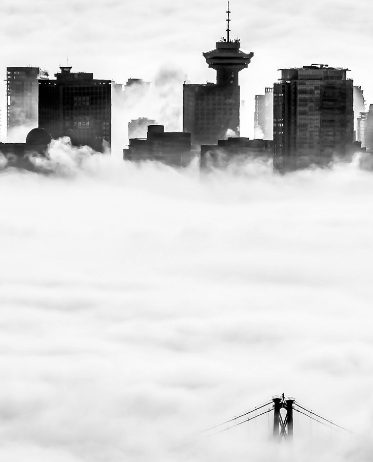Fog blankets downtown Vancouver.