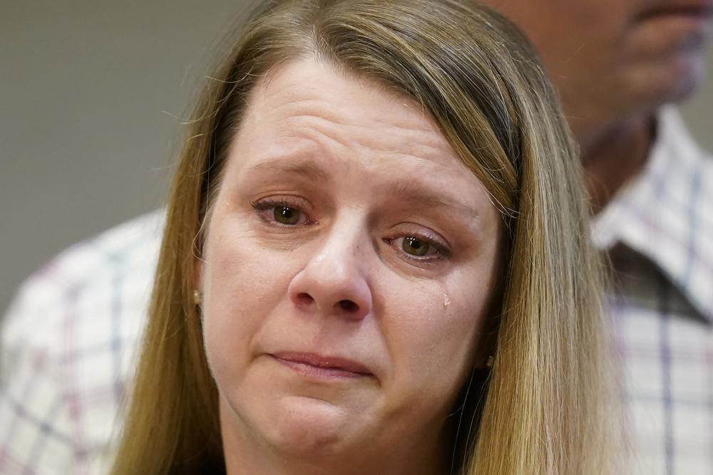 Nichole Schmidt crying.