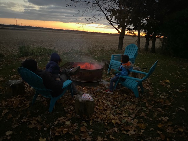 Sitting around a campfire