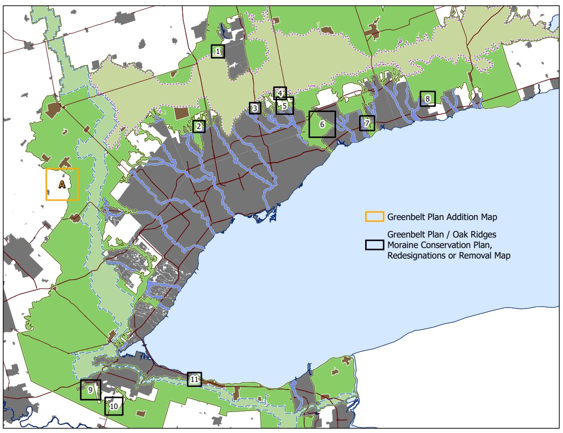 Proposed changes to Greenbelt that would remove 11 sections in a land swap with Ontario developers