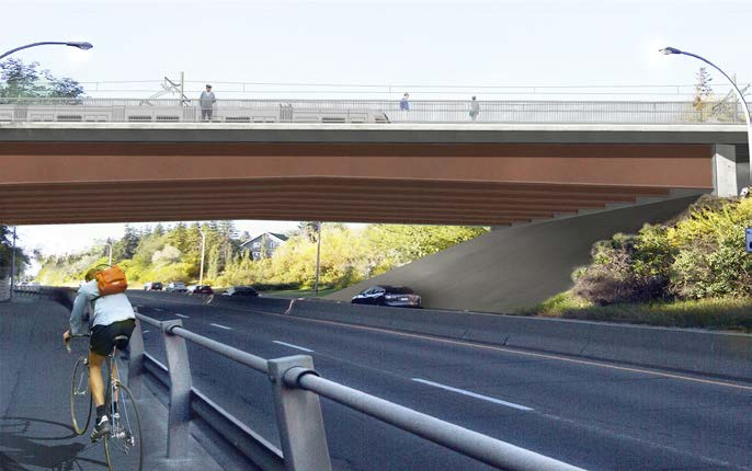 Concept drawing of the new Stony Plain Road Bridge over Groat Road being built as part of Valley Line West LRT construction.