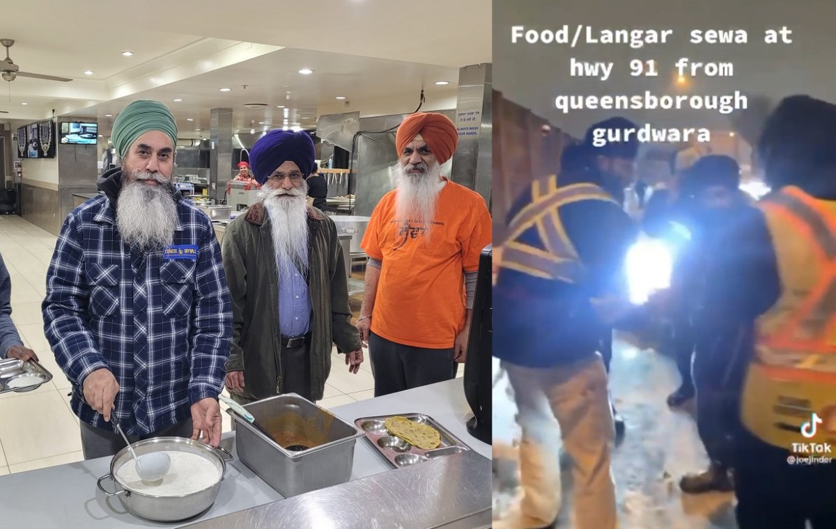 Volunteers with the Gurdwara Sahib Sukh Sagar step in to help stranded motorists during stormy winter weather in the Lower Mainland on Tues. Nov. 29, 2022.