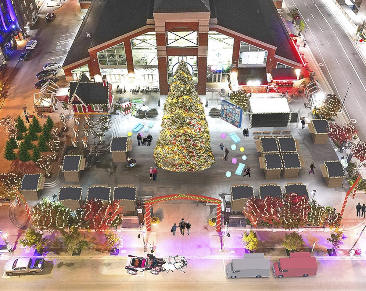 A rendering of the Holly Jolly Market outside the Covent Garden Market in London, Ont. 