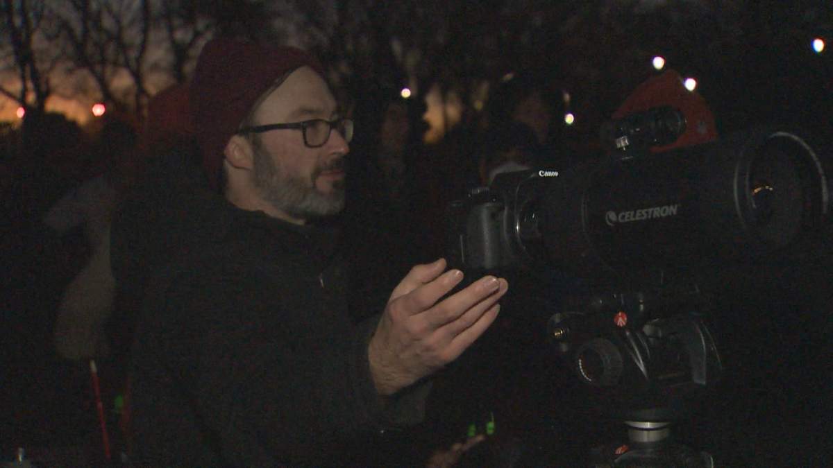 Trevor Kjorlien of Plateau Astro snaps photos of the lunar eclipse.