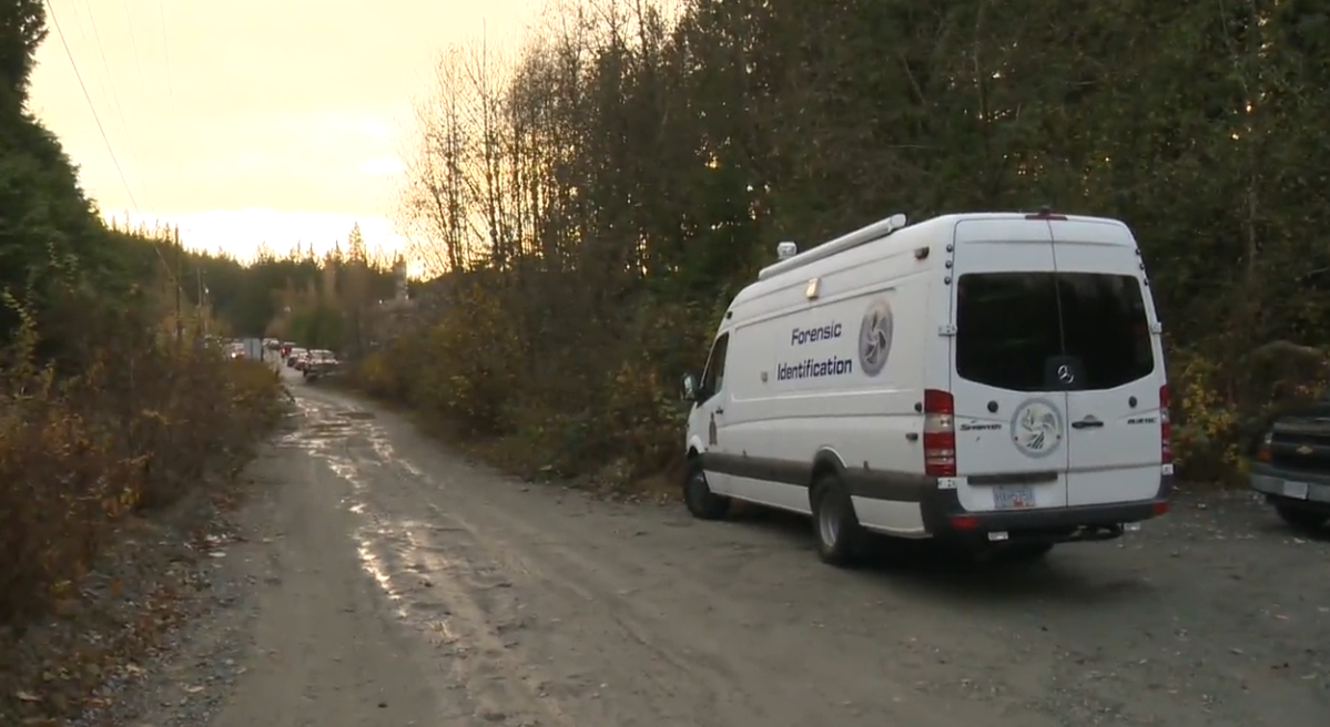 A forensics team at the site of a suspicious death in Maple Ridge on Friday, Nov. 25.