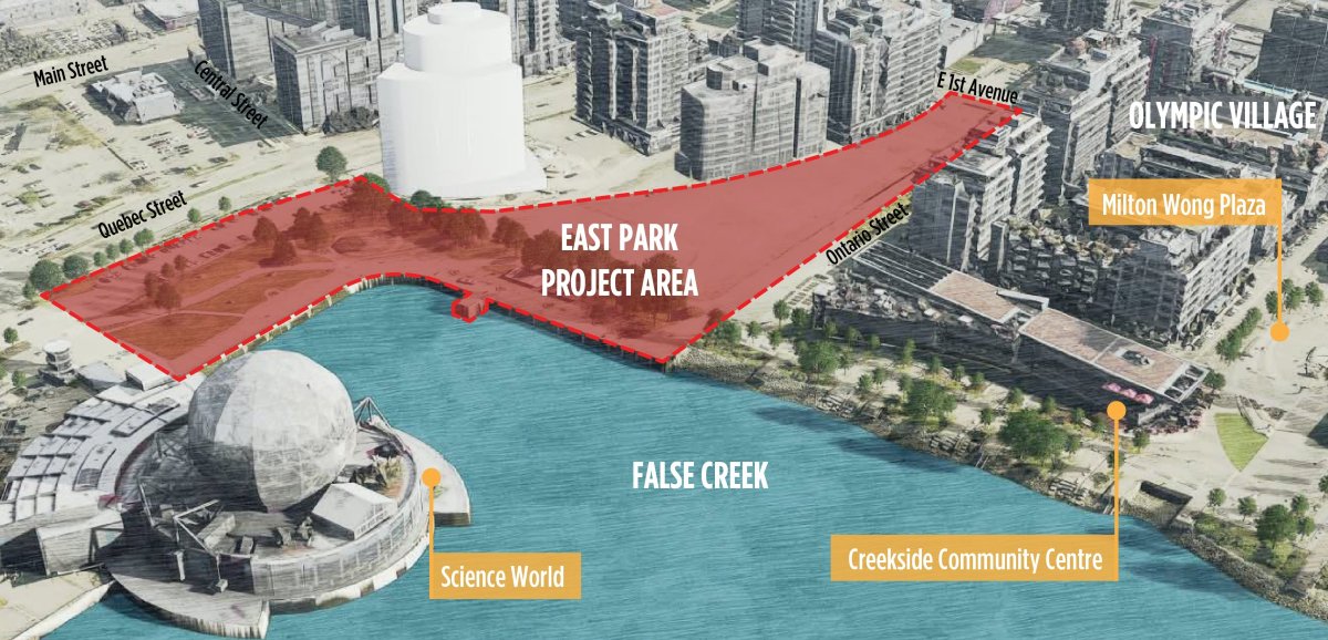 A rendering showing the area of the proposed new East Park. 