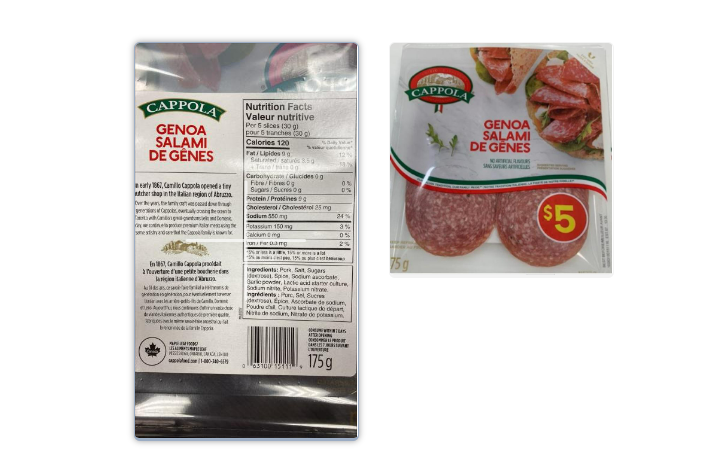 Canada recalls Cappola brand Genoa Salami due to undeclared milk and wheat