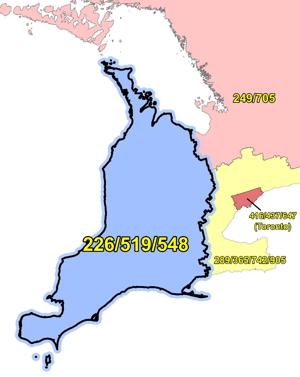 Southwestern Ontario’s current area codes.