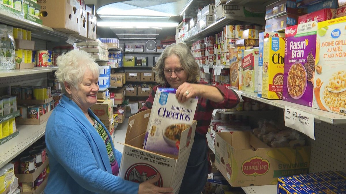 A hamper being packed at the Summerland Food Bank and Resource Centre. 