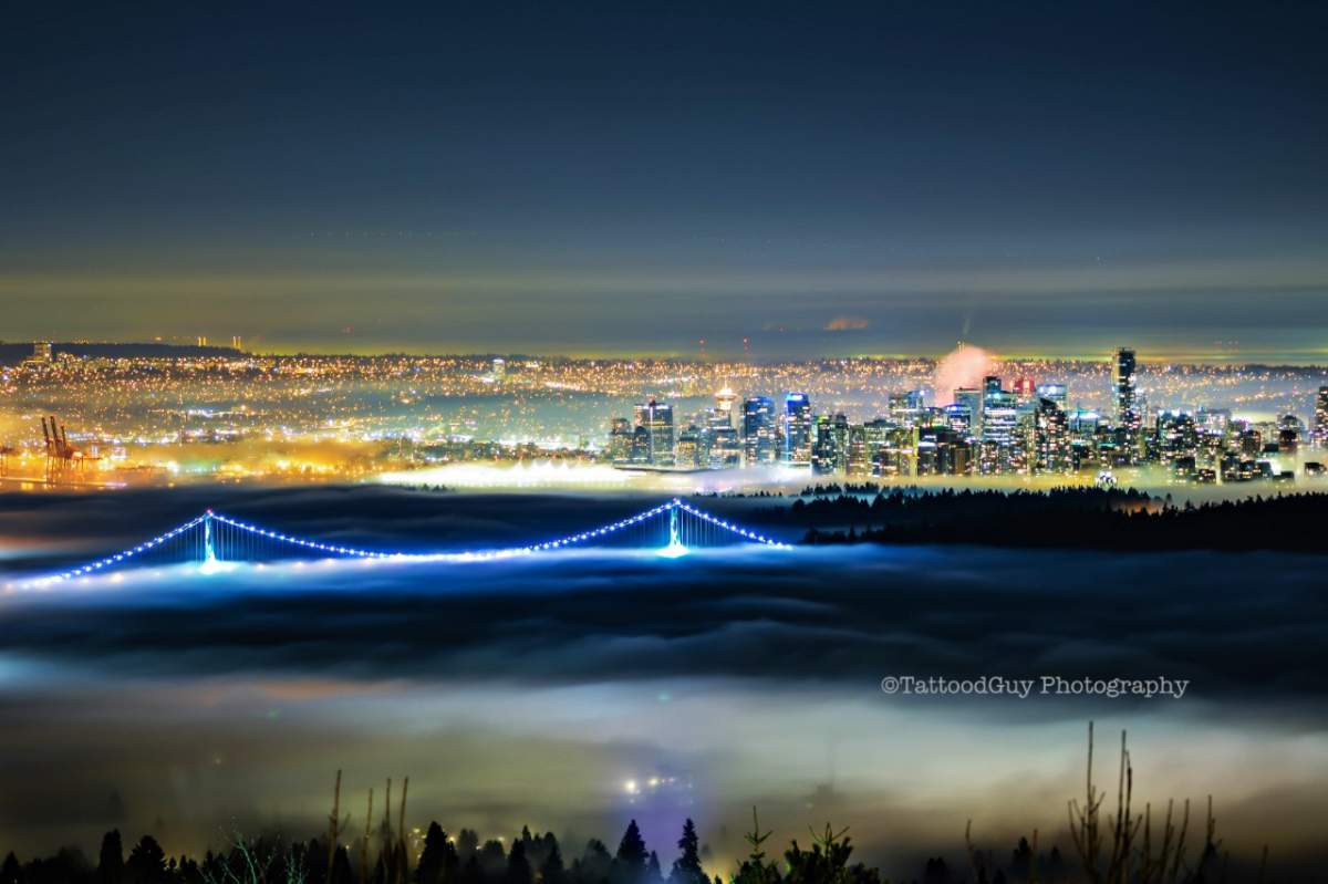 Fog covers the City of Vancouver.