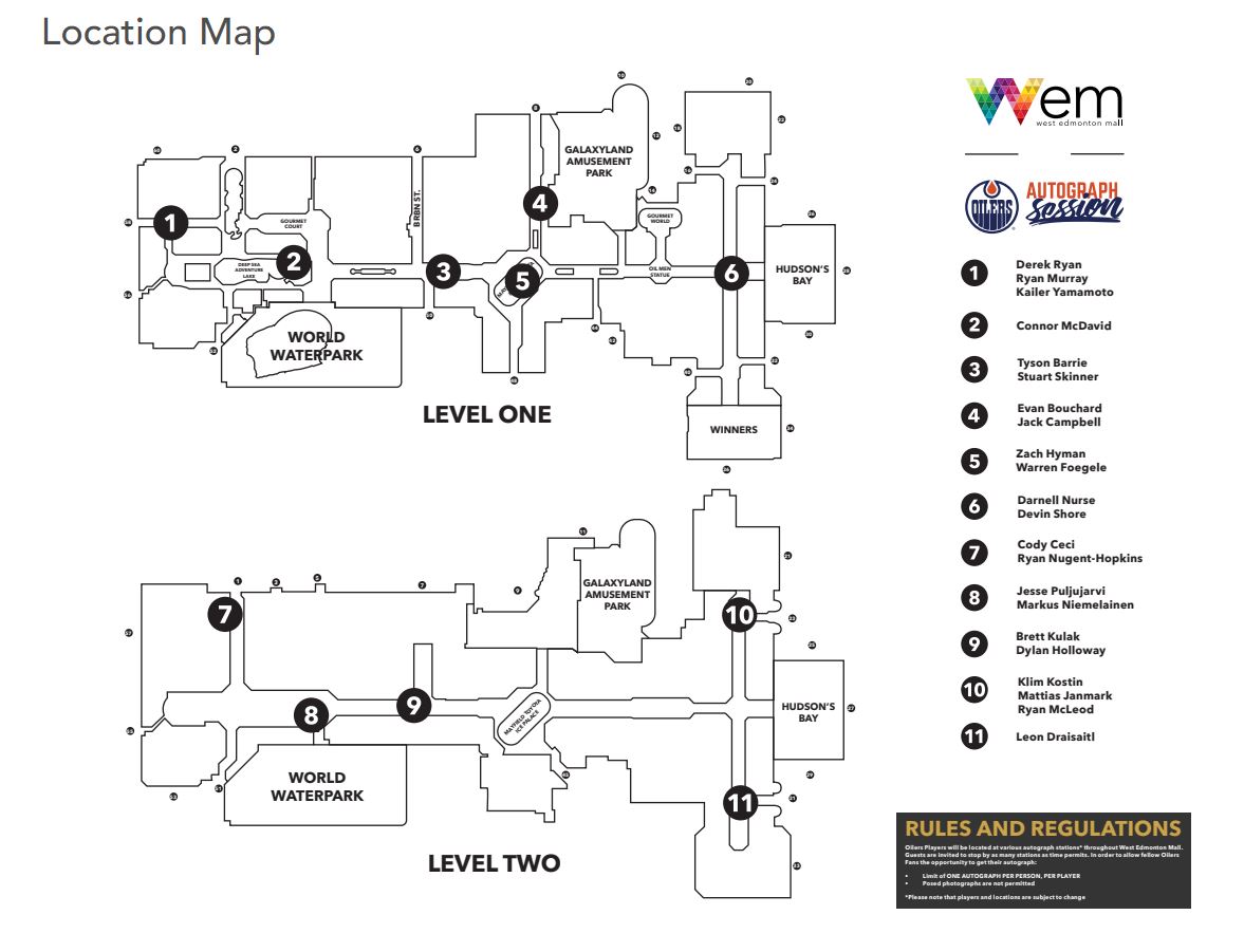 Members of the Edmonton Oilers will be signing autographs at West Edmonton Mall Thursday, Nov. 17, 2022.