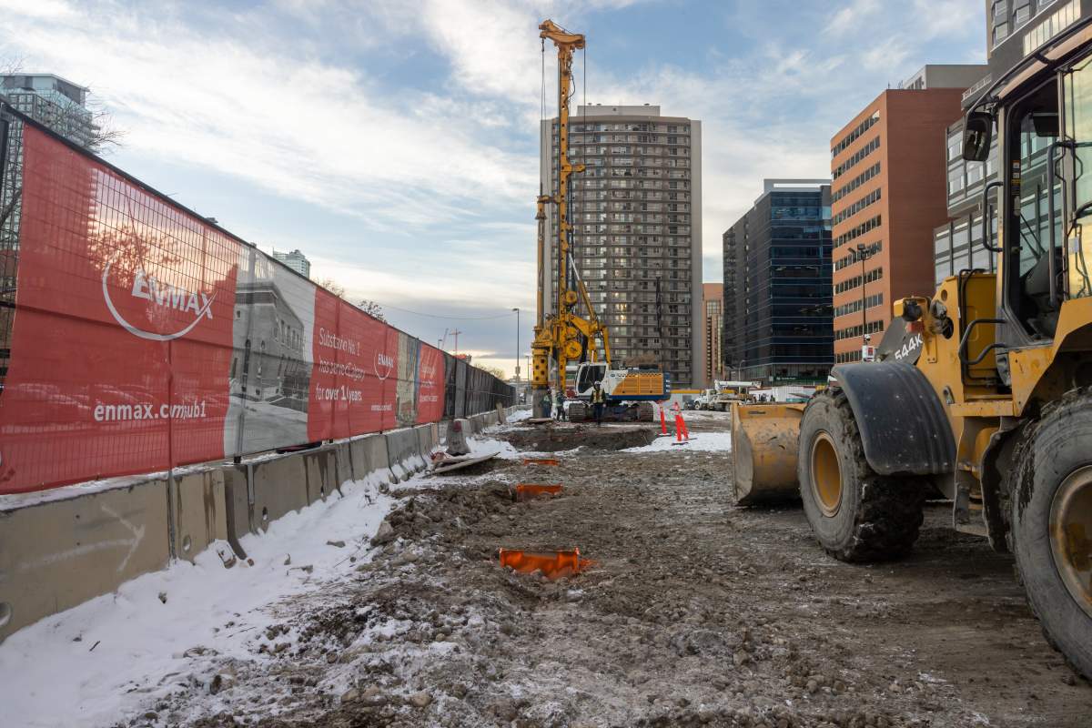 The construction site of Enmax Power's new substation no.1 in downtown Calgary, pictured in late 2022.