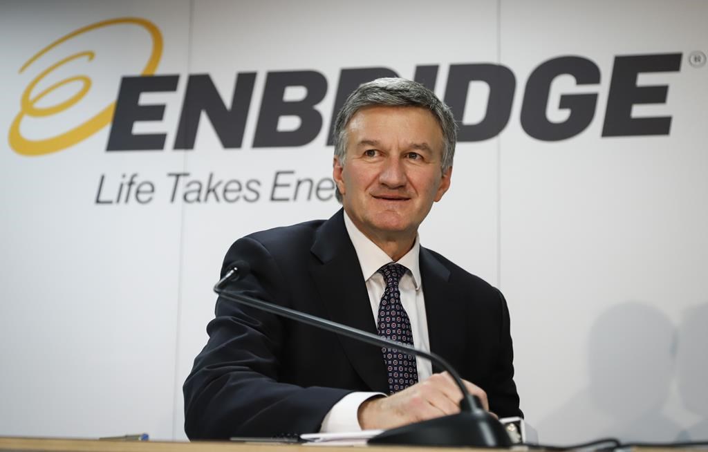 Enbridge president and CEO Al Monaco prepares to address the company's annual meeting in Calgary, Wednesday, May 8, 2019.