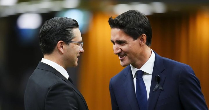 Trudeau, Poilievre trade barbs in caucus speeches as Parliament set to reconvene