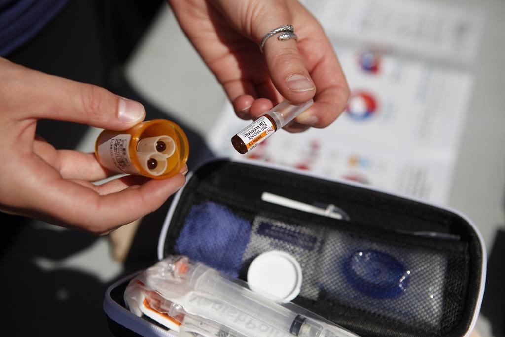 A naloxone kit is displayed in Victoria, B.C., on Saturday August 31, 2019.