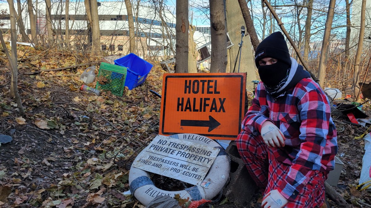 Kyle, 25, lives in one of Halifax’s designated tenting areas.