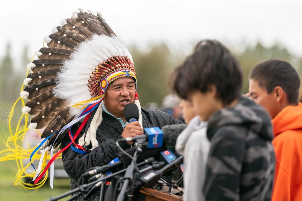 Federation of Sovereign Indigenous Nations Chief Bobby Cameron speaks during a Federation of Sovereign Indigenous Nations event at James Smith Cree Nation, Sask., on Sept. 8, 2022.