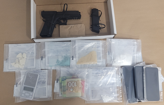 Members of the Huntsville Detachment of the Ontario Provincial Police (OPP) charged one person and seized a loaded firearm and drugs from a stolen vehicle that lost control during a winter storm and ended up in a ditch. 