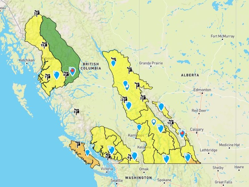 A screenshot showing Avalanche Canada’s new forecast map.