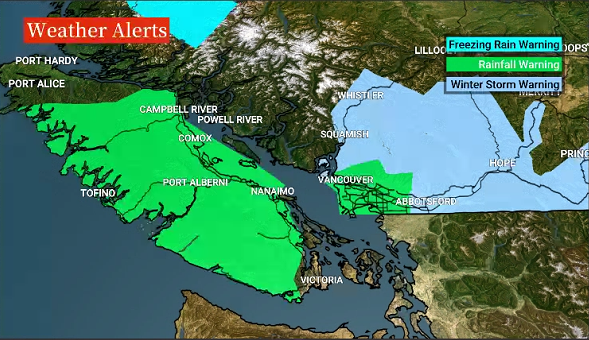 Rain, Snow And Winter Storm Warnings Issued For Southern B.C ...