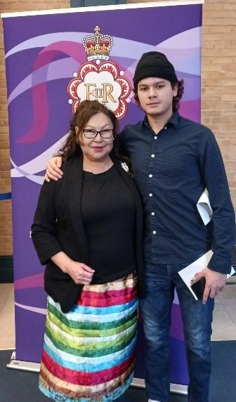 Author, TV host and residential school survivor Bevann Fox was accompanied by her grandson Sincere Toto to receive the Queen Elizabeth II Platinum Jubilee Medal.