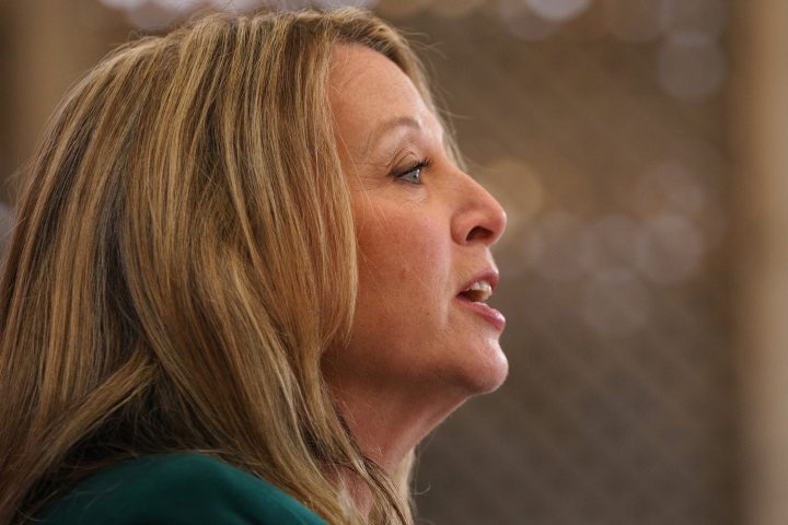 Ontario NDP MPP Marit Stiles announces her provincial leadership campaign in Toronto, Thursday, Sept. 22, 2022. 