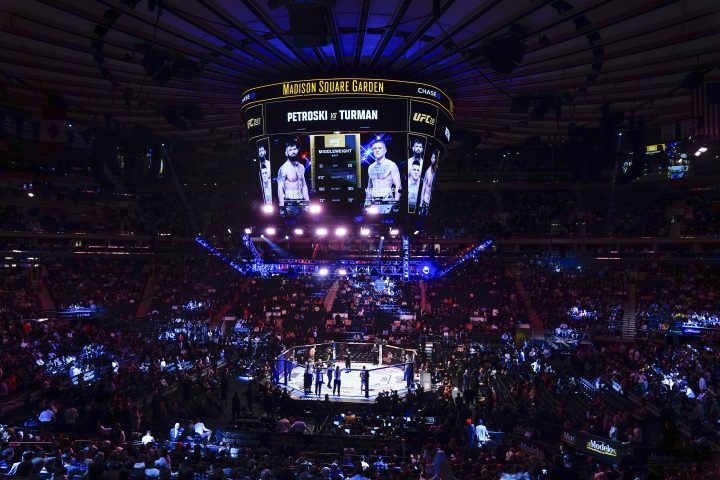 Fans attend the UFC 281 mixed martial arts event Saturday, Nov. 12, 2022, in New York. 