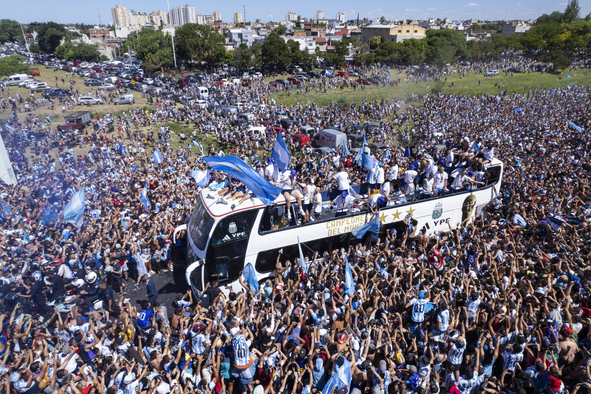 Argentina World Cup champions forced to take to skies after parade overwhelmed by fans