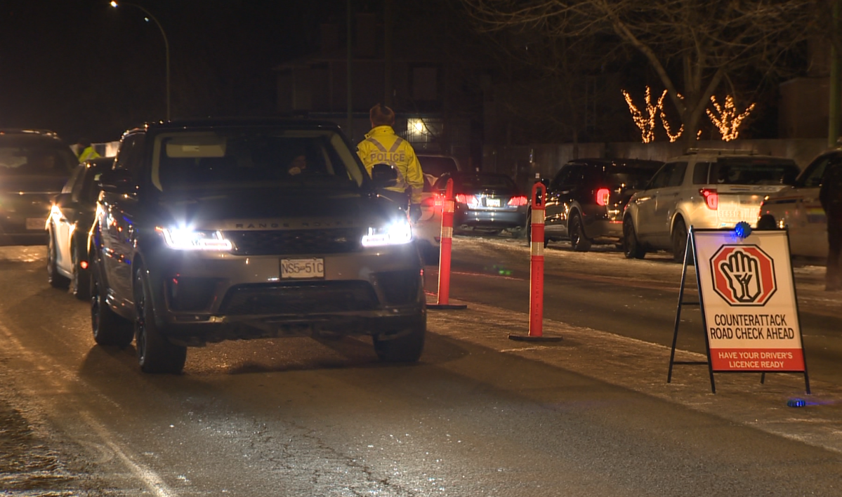 RCMP set up a roadblock on Lakeshore Road Saturday night for the Counter Attack Campaign.