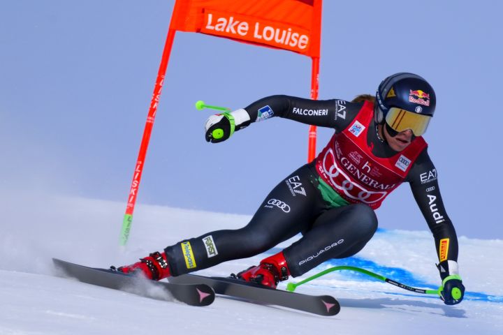 Sofia Goggia, of Italy, skis down the hill during the women's downhill race at the FIS Alpine Skiing World Cup, in Lake Louise, Alta., Friday, Dec. 2, 2022. 