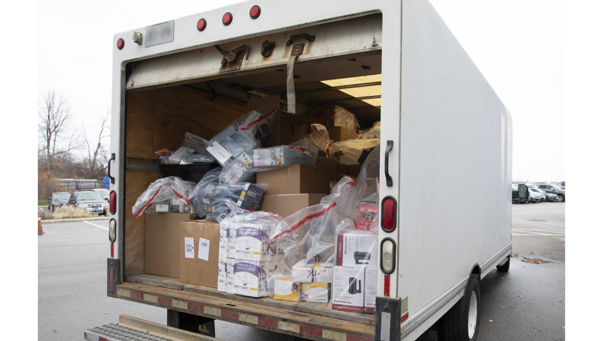 Photo of one of five trucks full of stolen items seized by police in a retail theft ring investigation. Police say an estimated $2 million dollars in stolen goods and currency were seized after a probe into a group operating in Halton Region.