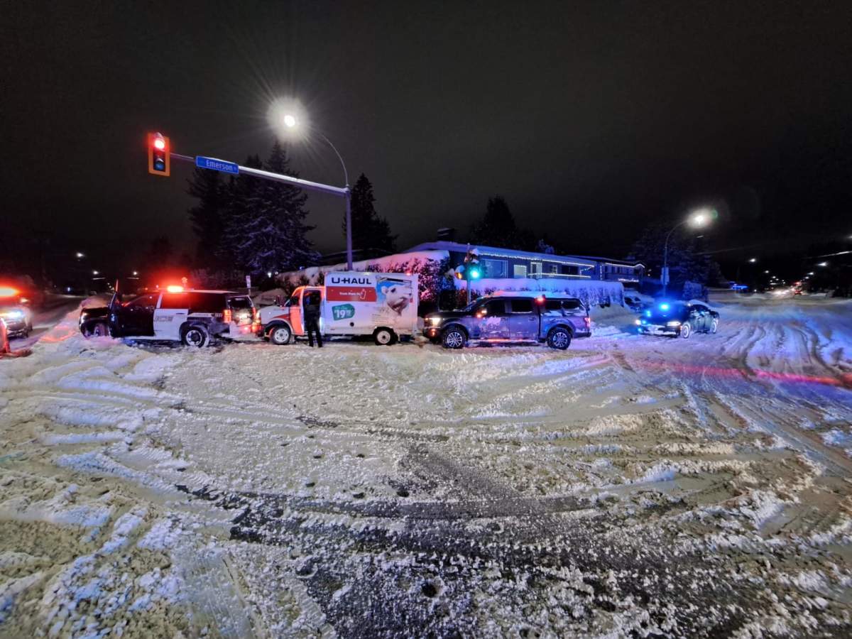 Police say the chase ended when the U-Haul truck crashed into a snow pile.