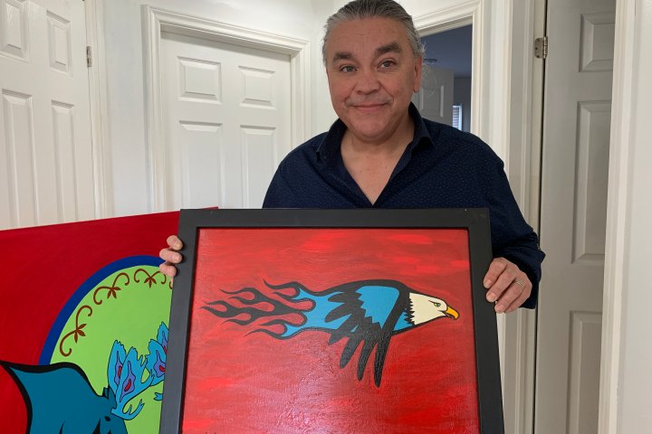 Indigenous artists paint special hockey sticks to be awarded to world junior players at tournament
