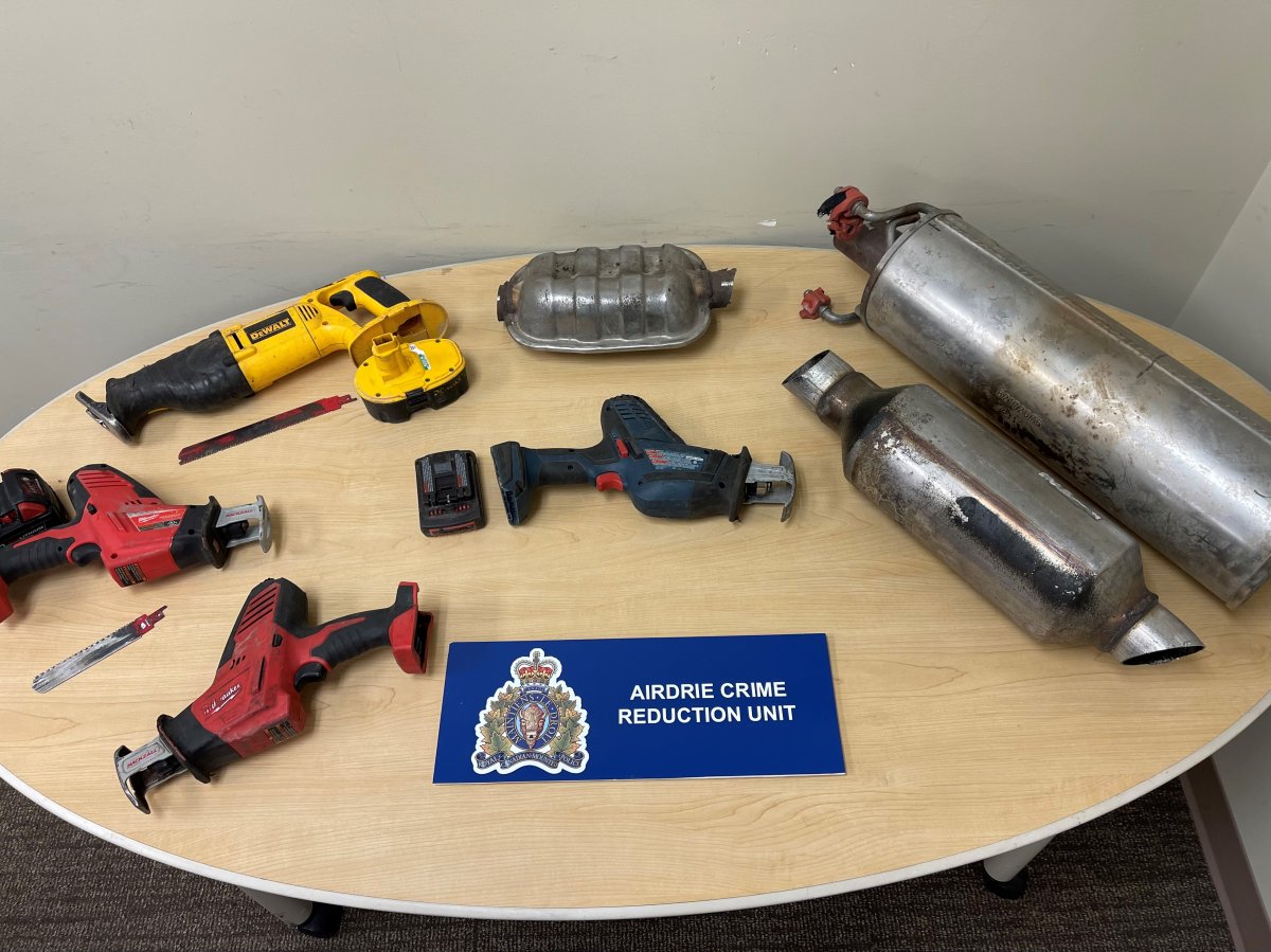 Items recovered following an Airdrie RCMP investigation of recent catalytic converter thefts.