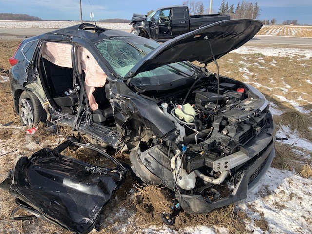 On Wednesday, at 11:30 a.m., OPP responded to a two-vehicle collision involving a pickup truck and an SUV on Morrison Line at Kippen Road, Huron East.