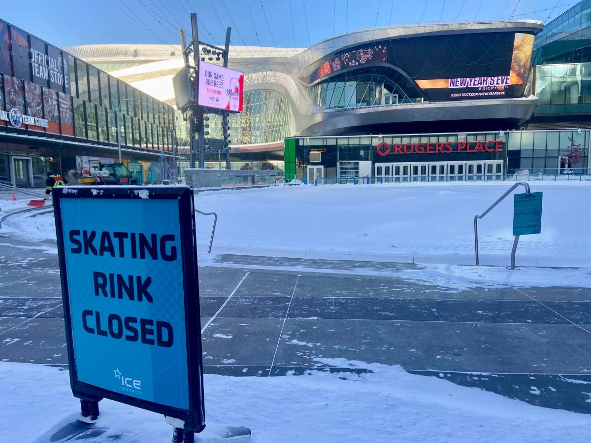 Edmonton ICE District community rink closed due to cold weather on Tuesday, Dec. 20, 2022.
