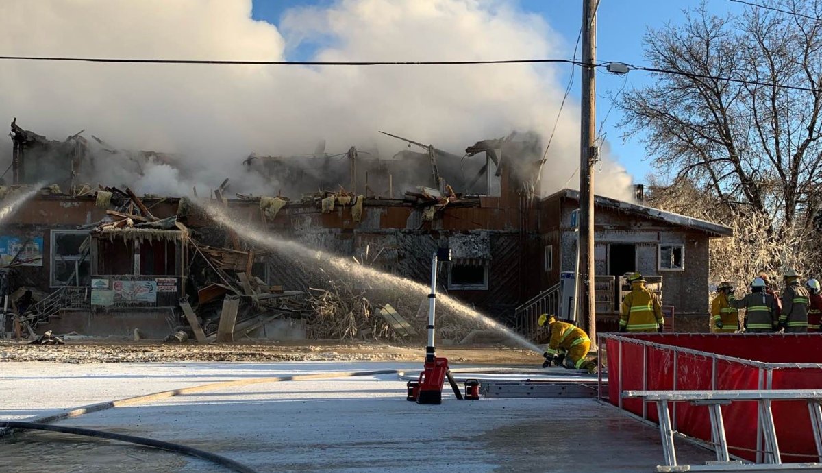 The aftermath of a hotel fire in Rennie, Man.