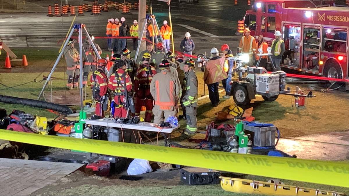 Rescue crews following an industrial accident in Mississauga on Dec. 2, 2022.