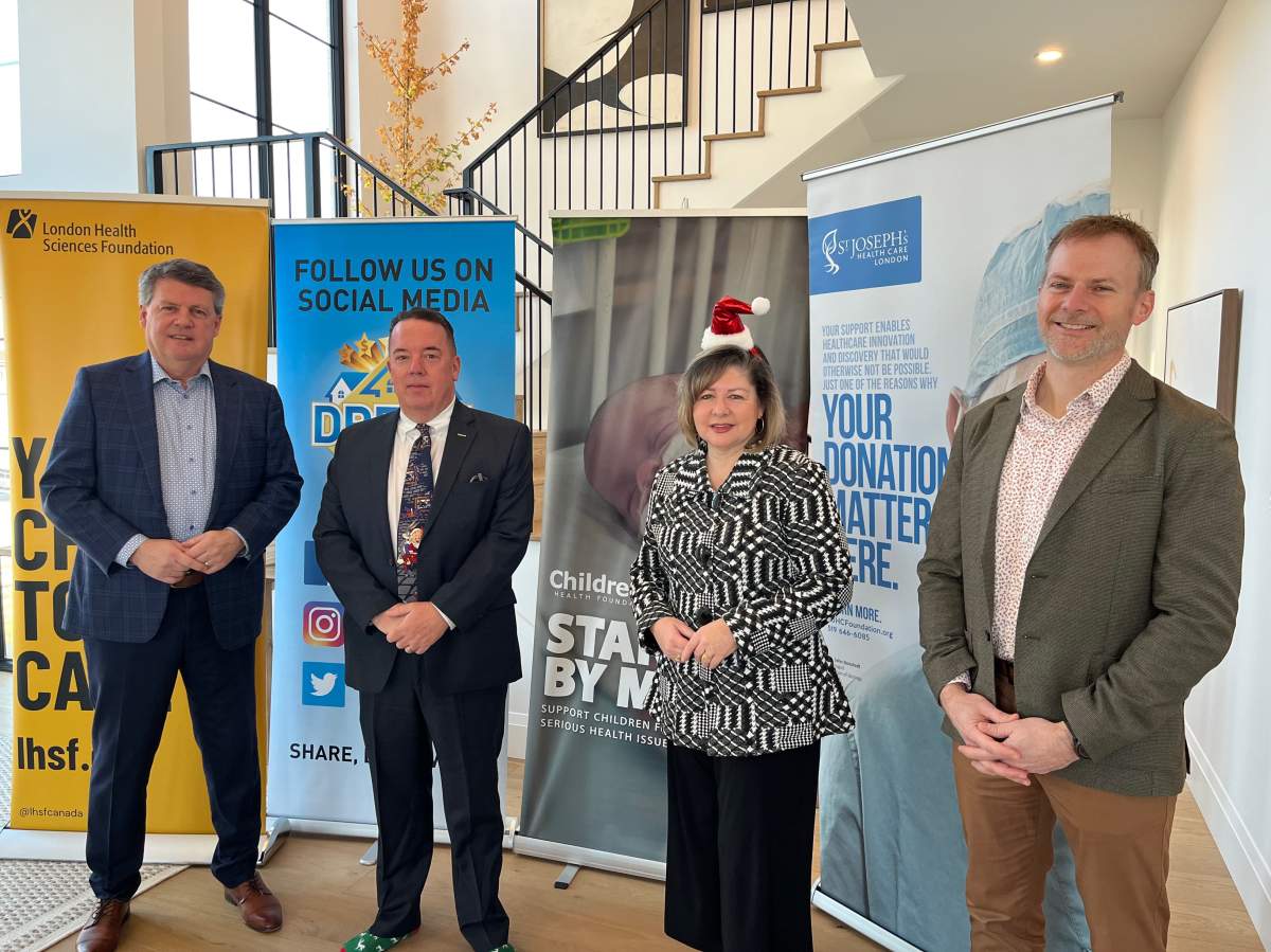 From left to right: LHSF president and CEO John MacFarlane, CHF president and CEO Scott Fortnum, SJHCF president and CEO Michelle Campbell and MNP partner Kris Kornelsen.