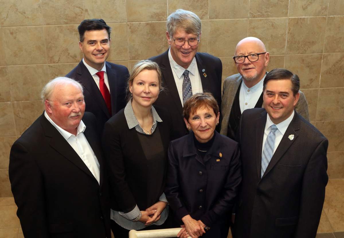 The 2022-2026 Northumberland County Council are (front, from left) councillors Scott Jibb; and Olena Hankivsky, Warden Mandy Martin, Deputy Warden Brian Ostrander, (back row), councillors Lucas Cleveland, John Logel and Bob Crate. ·.