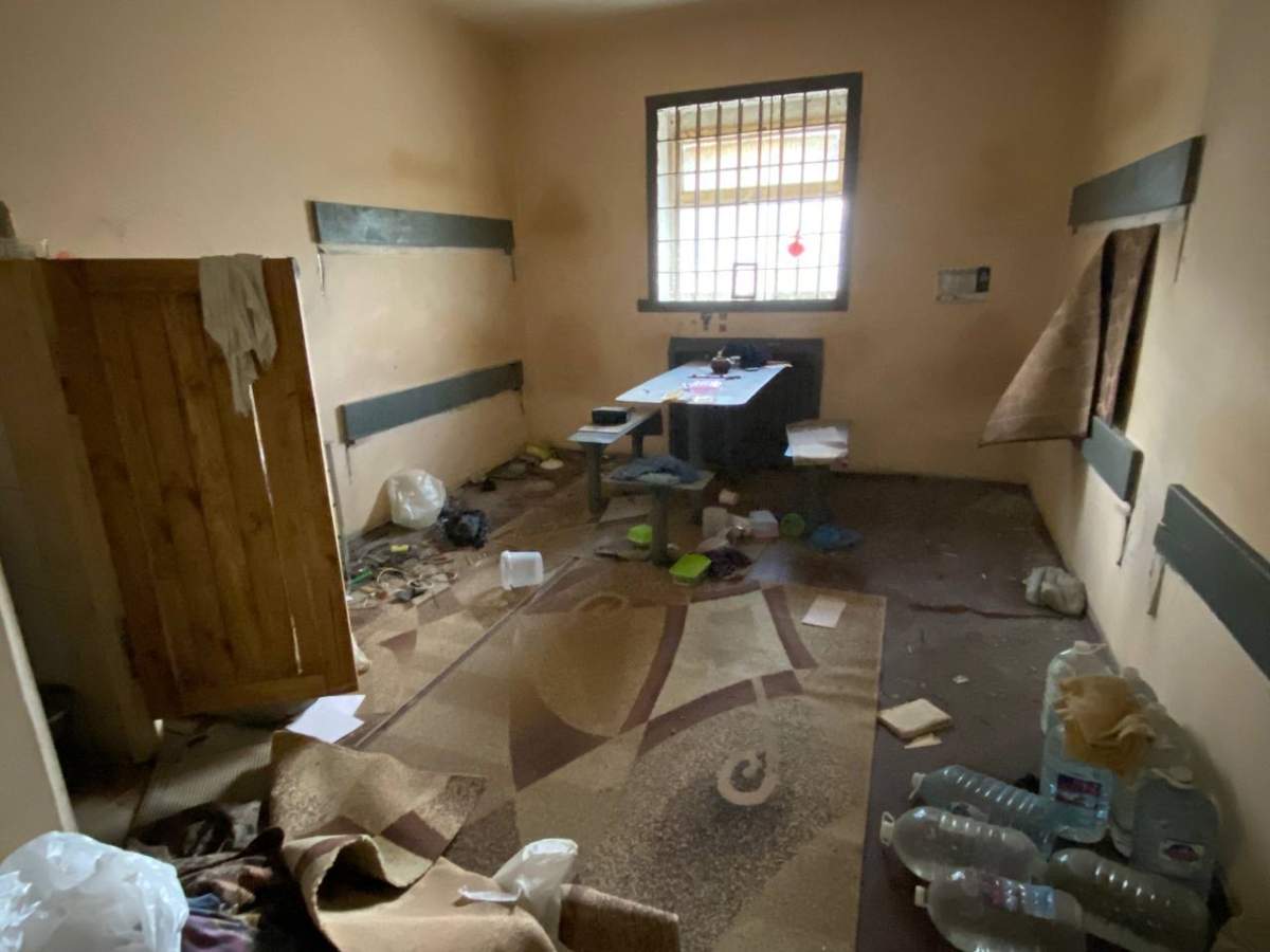 Cell at detention facility where Russian occupation forces tortured detainees.