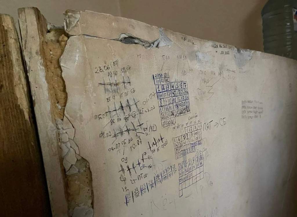 Writing on walls of Kherson prison where Russian occupation forces detained Ukrainian captives.