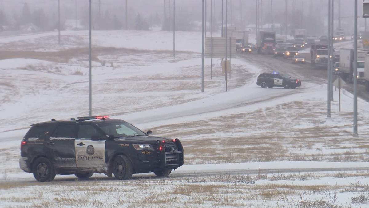 Emergency responders attend a multi-vehicle collision on Calgary's Stoney Trail N.E. on Dec. 5, 2022.